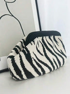 Animal Pattern Knit Clutch Bag with Compact Shoulder Carry Design