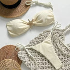 Textured Bandeau String Bikini with Starfish Hardware and Side-Tie Bottom