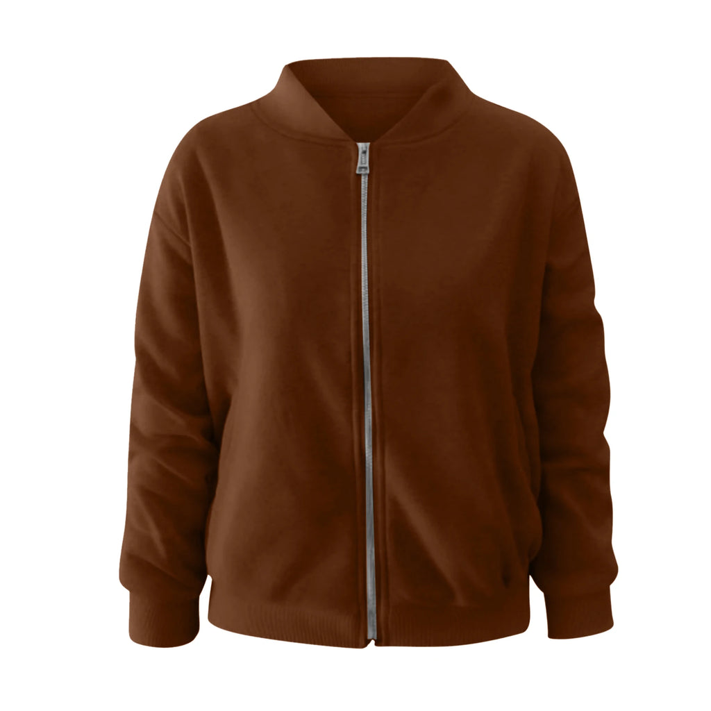 Women's Minimalist Zip Front Faux Suede Bomber Jacket for Contemporary Streetwear