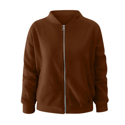 Women's Minimalist Zip Front Faux Suede Bomber Jacket for Contemporary Streetwear