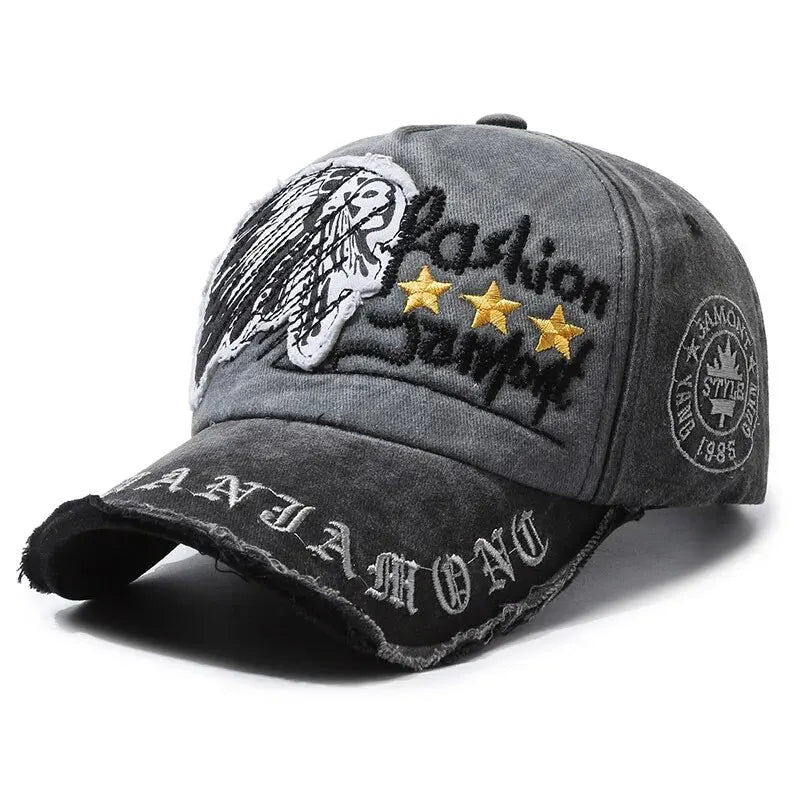 Retro Distressed Embroidered Baseball Cap Adjustable Streetwear Outdoor Fashion Hat
