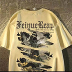 Oversized Vintage Aviation Graphic Cotton T-Shirt with Urban Streetwear Style