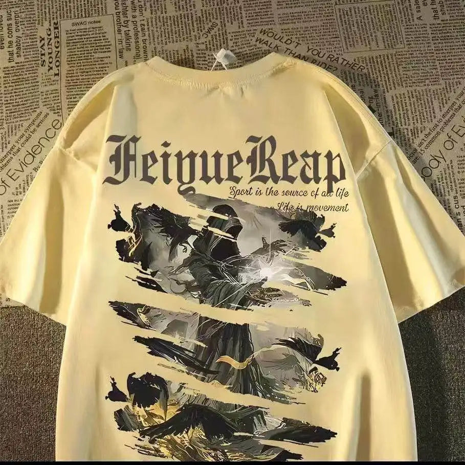 Oversized Vintage Aviation Graphic Cotton T-Shirt with Urban Streetwear Style