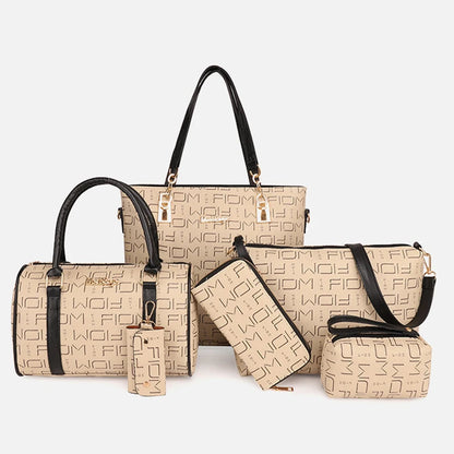 Six Piece Handbag Set with Tote Crossbody Wallet and Matching Accessories