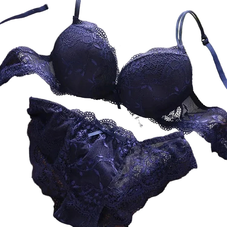 Elegant Burgundy Floral Lace Push-Up Bra and Brief Set