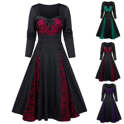 Dark Romantic Gothic Skater Dress with Lace Panel Details