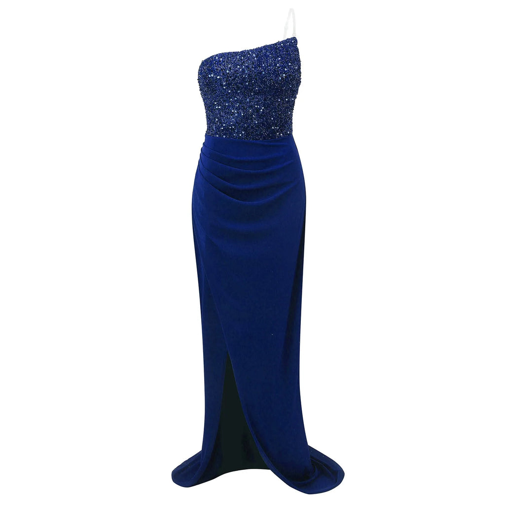 Textured Strapless Maxi Dress With High Slit And Sculpted Shape