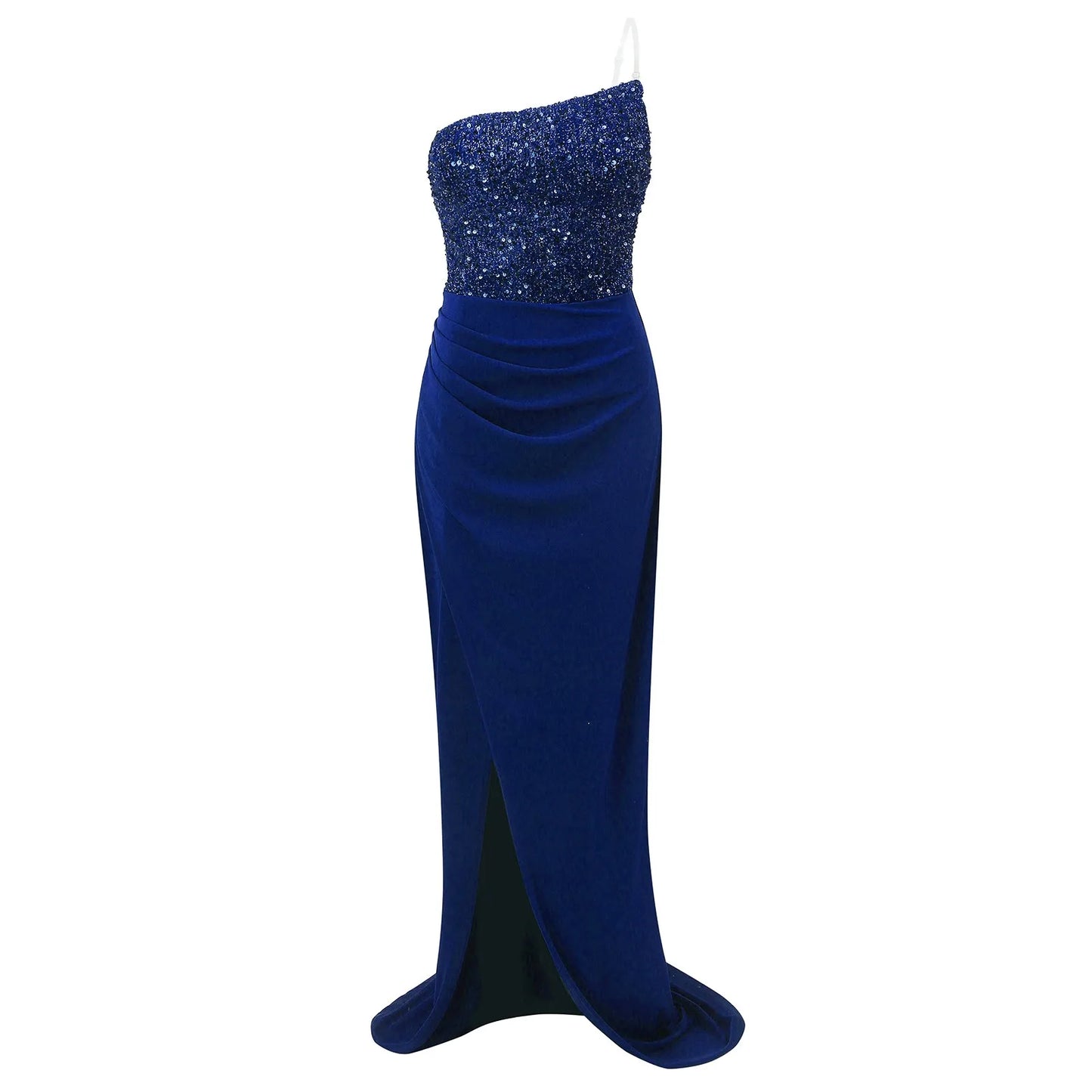 Textured Strapless Maxi Dress With High Slit And Sculpted Shape