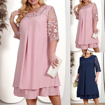 Lace Sleeve Layered Hem Feminine Alternative Fashion Midi Dress