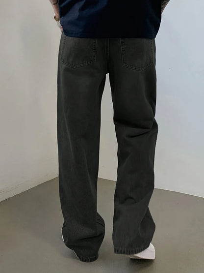 Men's Loose Fit Wide Leg Cotton Denim Jeans with Vintage Light Wash Streetwear Style