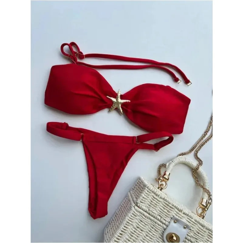 Fierce Mixed Animal Print Bandeau Bikini with Center O-Ring Hardware