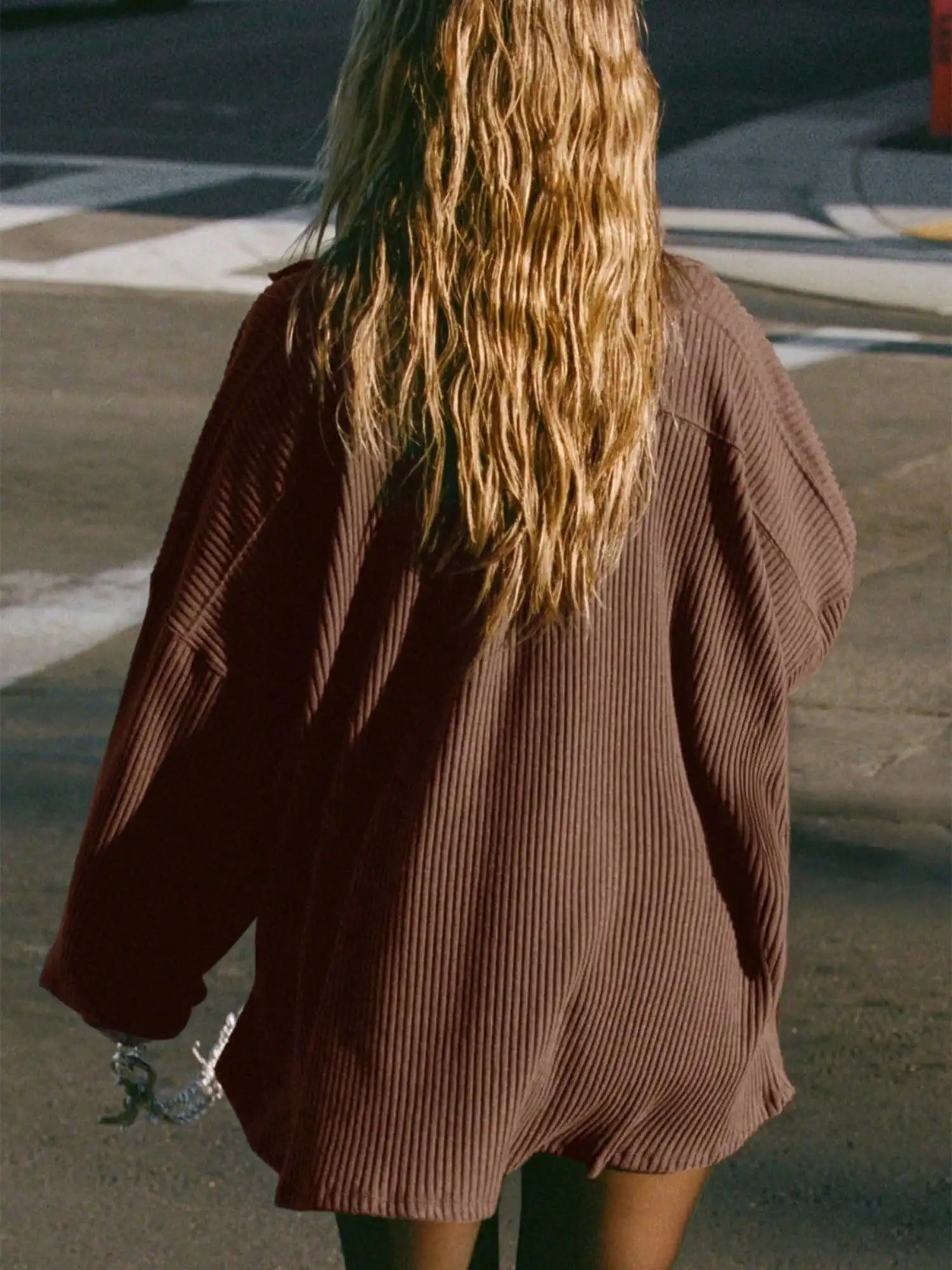 Deep V-Neck Oversized Knit Top with Relaxed Long Sleeve Streetwear Styling
