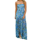 Strapless Floral Long Dress with Flowing A-Line Contemporary Silhouette