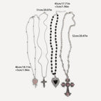 Gothic Heart Cross Pendant Necklace Set With Dark Romantic Charm Details