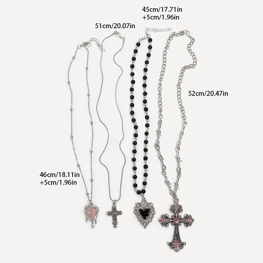 Gothic Heart Cross Pendant Necklace Set With Dark Romantic Charm Details