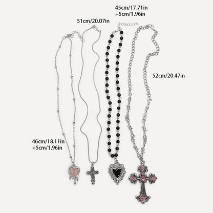 Gothic Heart Cross Pendant Necklace Set With Dark Romantic Charm Details