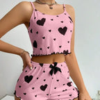 Women's Printed Camisole and Shorts Pajama Set, Sleeveless Spaghetti-Strap Sleepwear with Coordinated Summer Loungewear