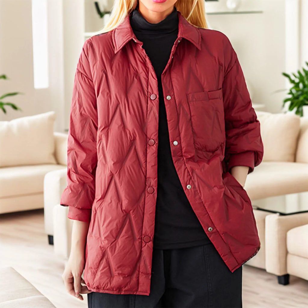 Women's Lightweight Quilted Button Front Jacket Relaxed Casual Everyday Layering Coat