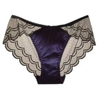 Romantic Plum and Black Lace Trim Satin-Look Brief Panty