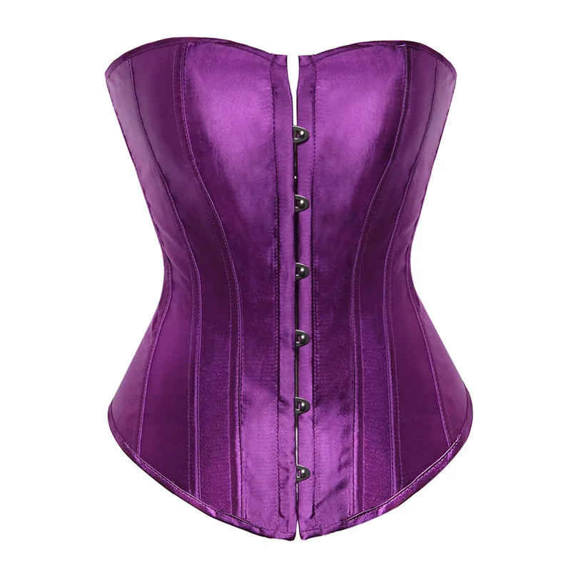 Luminous Teal Satin Overbust Corset with Front Metal Busk