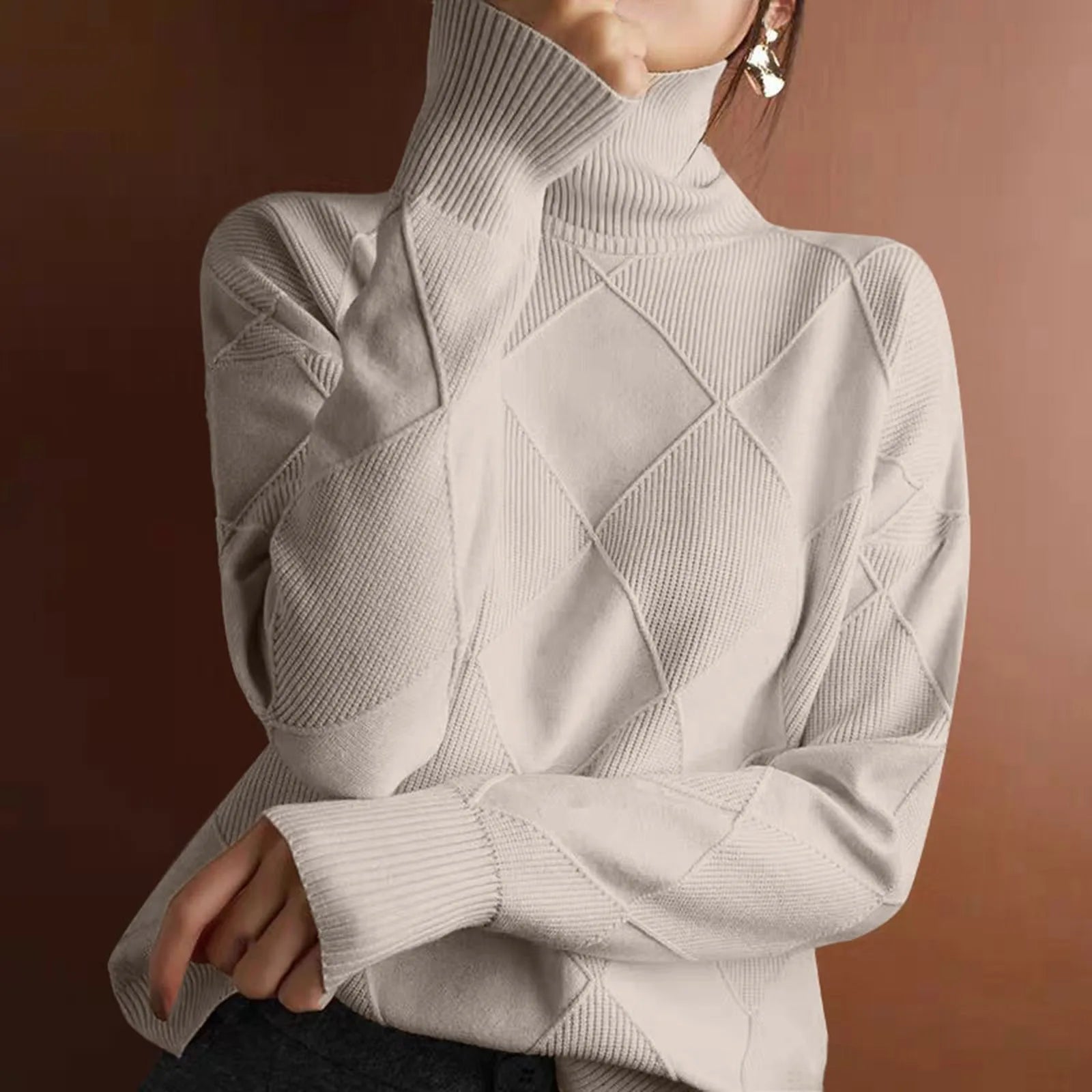 Women's Minimalist Turtleneck Ribbed Knit Pullover Sweater With Relaxed Silhouette