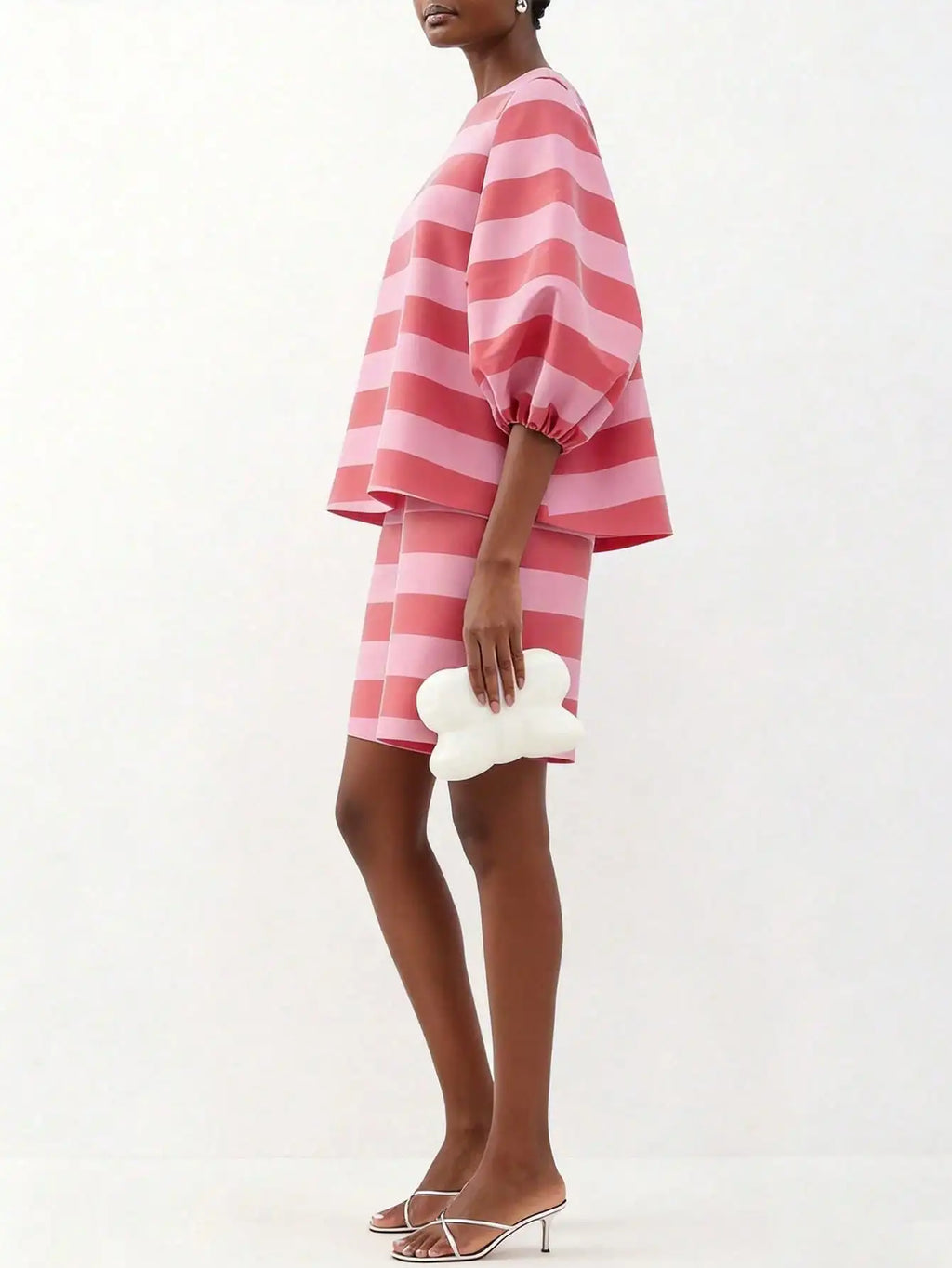 Women's Striped Puff Sleeve Co-Ord Set with Relaxed Top and Shorts