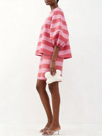 Women's Striped Puff Sleeve Co-Ord Set with Relaxed Top and Shorts