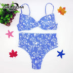Vibrant Green Floral Underwire Bikini with Ruched Texture