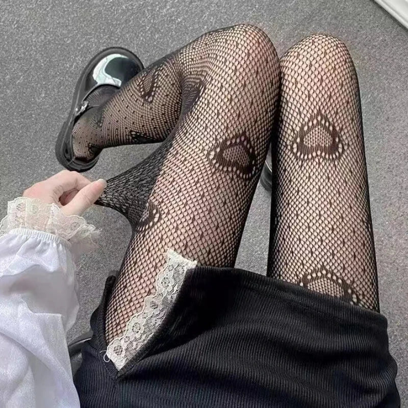 Heart And Floral Mesh Fishnet Pantyhose Delicate Alternative Fashion Tights