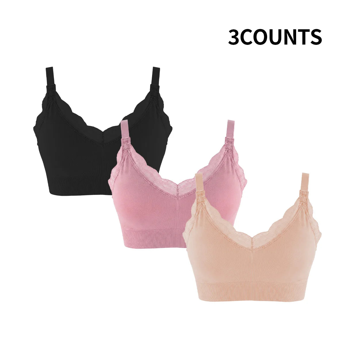 Wire-Free Seamless Nursing Bra with Delicate Scalloped Lace Trim