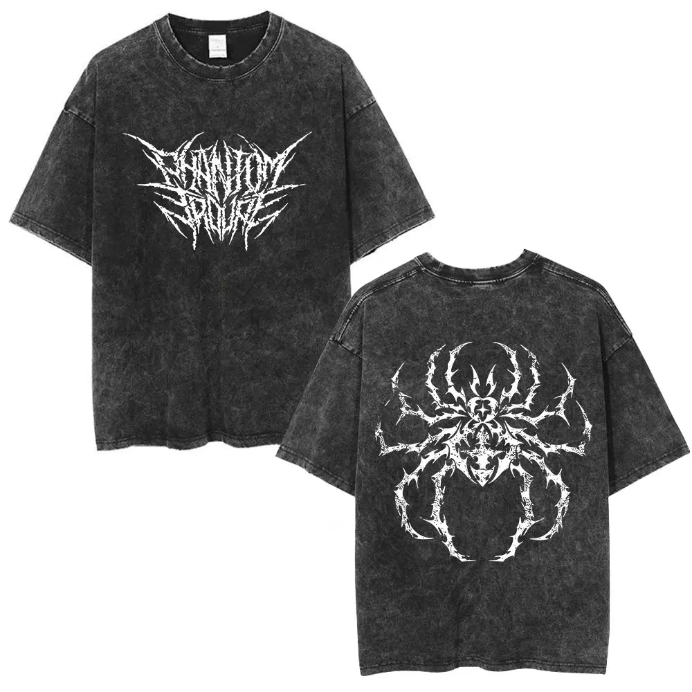 Anime Goth Spider Graphic Oversized Washed Streetwear Cotton T-Shirt