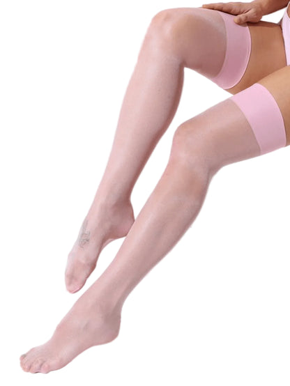 Sheer Over-the-Knee Stockings with Wide Stay-Up Band for Minimalist Everyday Fashion Styling