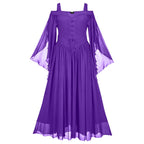 Elegant Gothic Chiffon Maxi Dress with Flowing Bell Sleeves