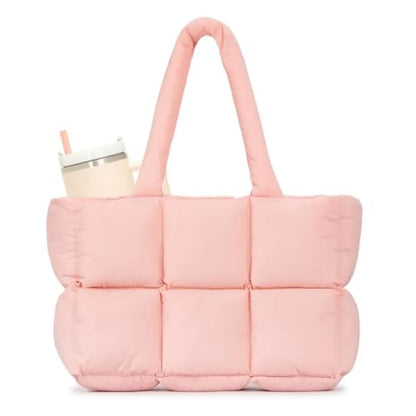 Large Quilted Puffer Tote Shoulder Bag with Utility Storage Compartments