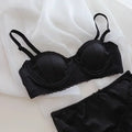 Pleated Satin Balconette Demi Bra and Coordinating Hipster Brief Set with Scalloped Trims