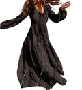 Flowing Bohemian Floral Maxi Dress with Tiered Skirt and Voluminous Sleeves