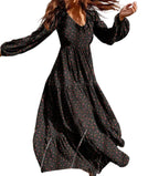 Flowing Bohemian Floral Maxi Dress with Tiered Skirt and Voluminous Sleeves
