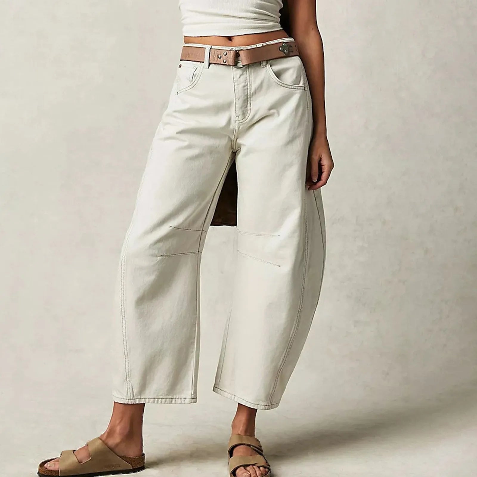 Women's Cropped Barrel Leg Stretch Denim Jeans with Relaxed Streetwear Inspired Silhouette