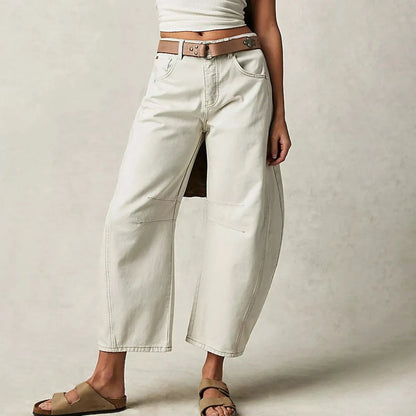 Women's Cropped Barrel Leg Stretch Denim Jeans with Relaxed Streetwear Inspired Silhouette