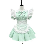 Pastel Color-Block Lolita Maid Dress with Pleated Skirt and Ruffled Apron