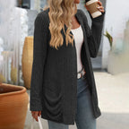 Women's Open Front Knit Cardigan with Pockets and Relaxed Longline Fit