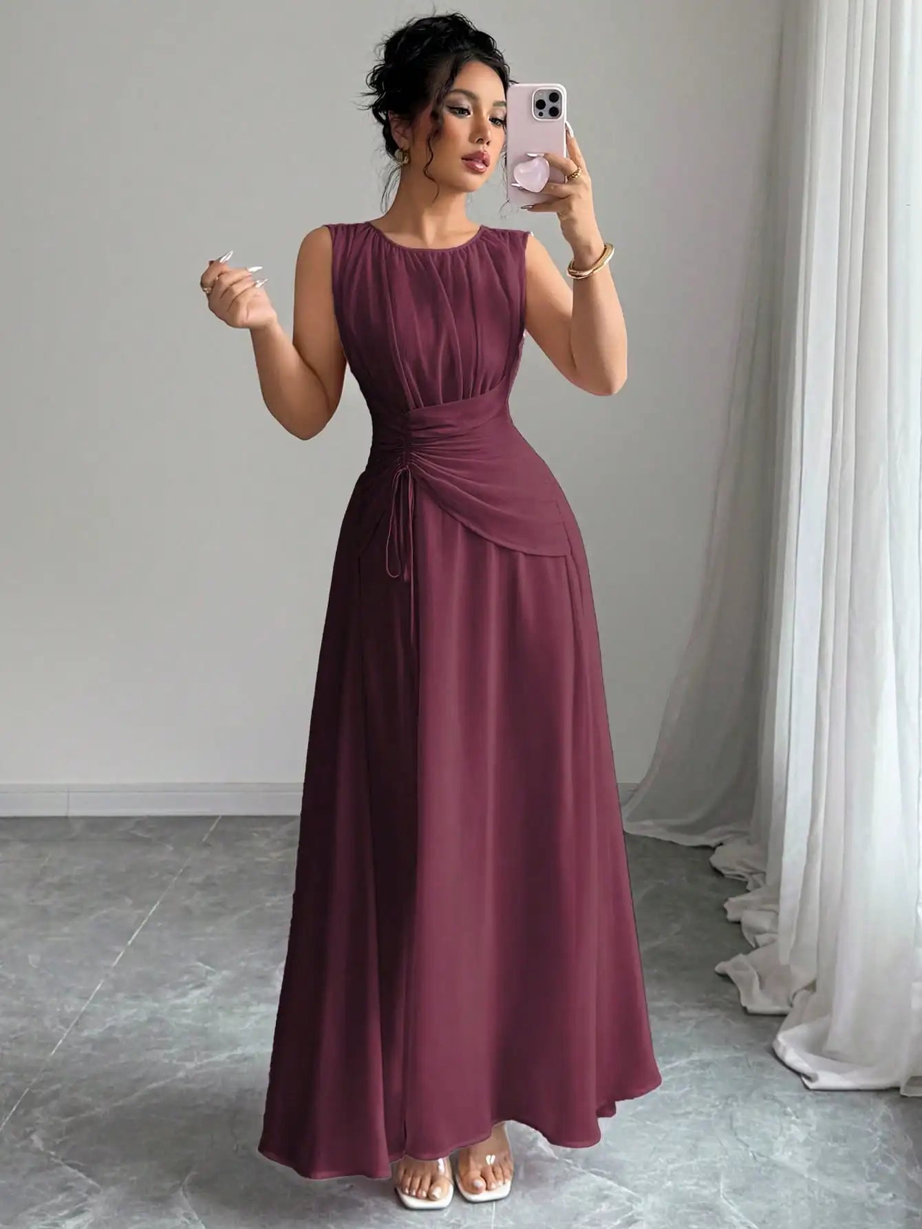 Sleeveless Chiffon Maxi Dress with Flowing A-Line Silhouette and Soft Drape