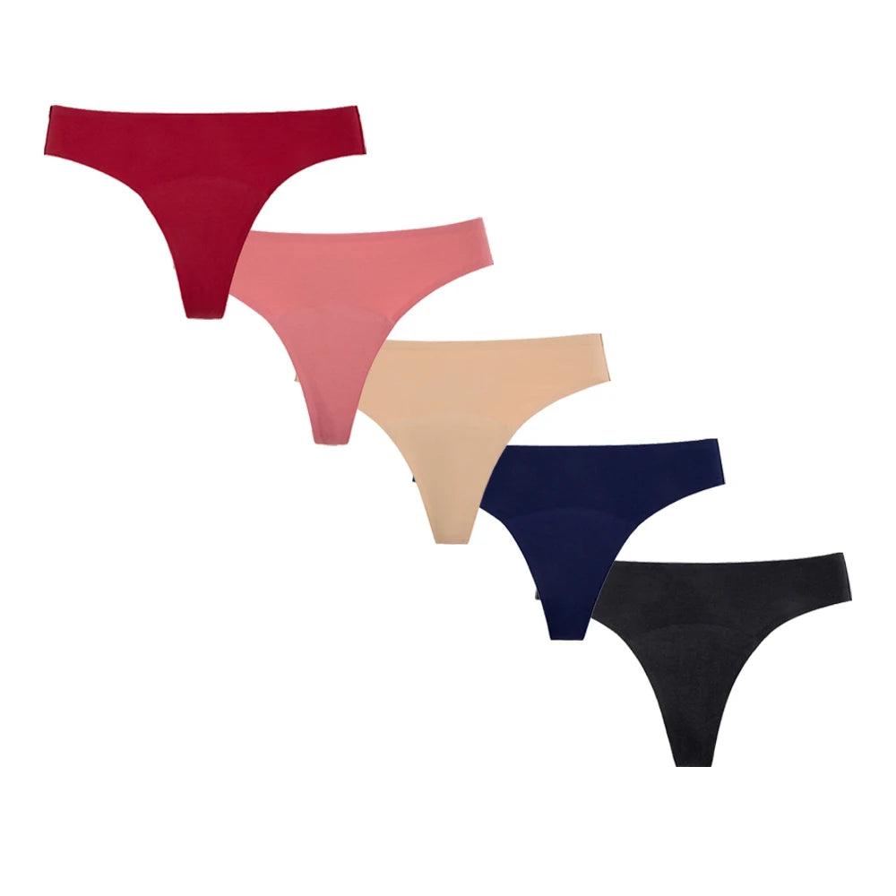 Five-Piece High-Waisted Absorbent Menstrual Thong Set with Lace Waistbands