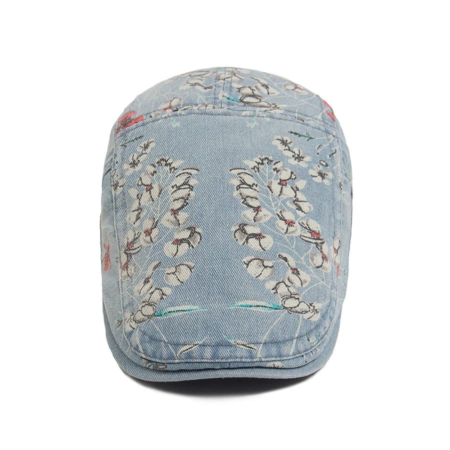 Vintage Floral Cotton Flat Cap for Casual Everyday Outdoor Heritage Fashion Style