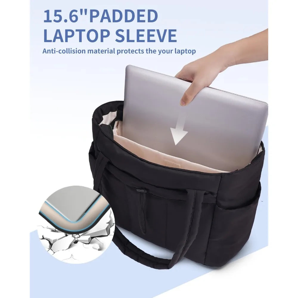 Nylon Utility Tote Bag with Multiple Exterior Pockets and Zip Closure