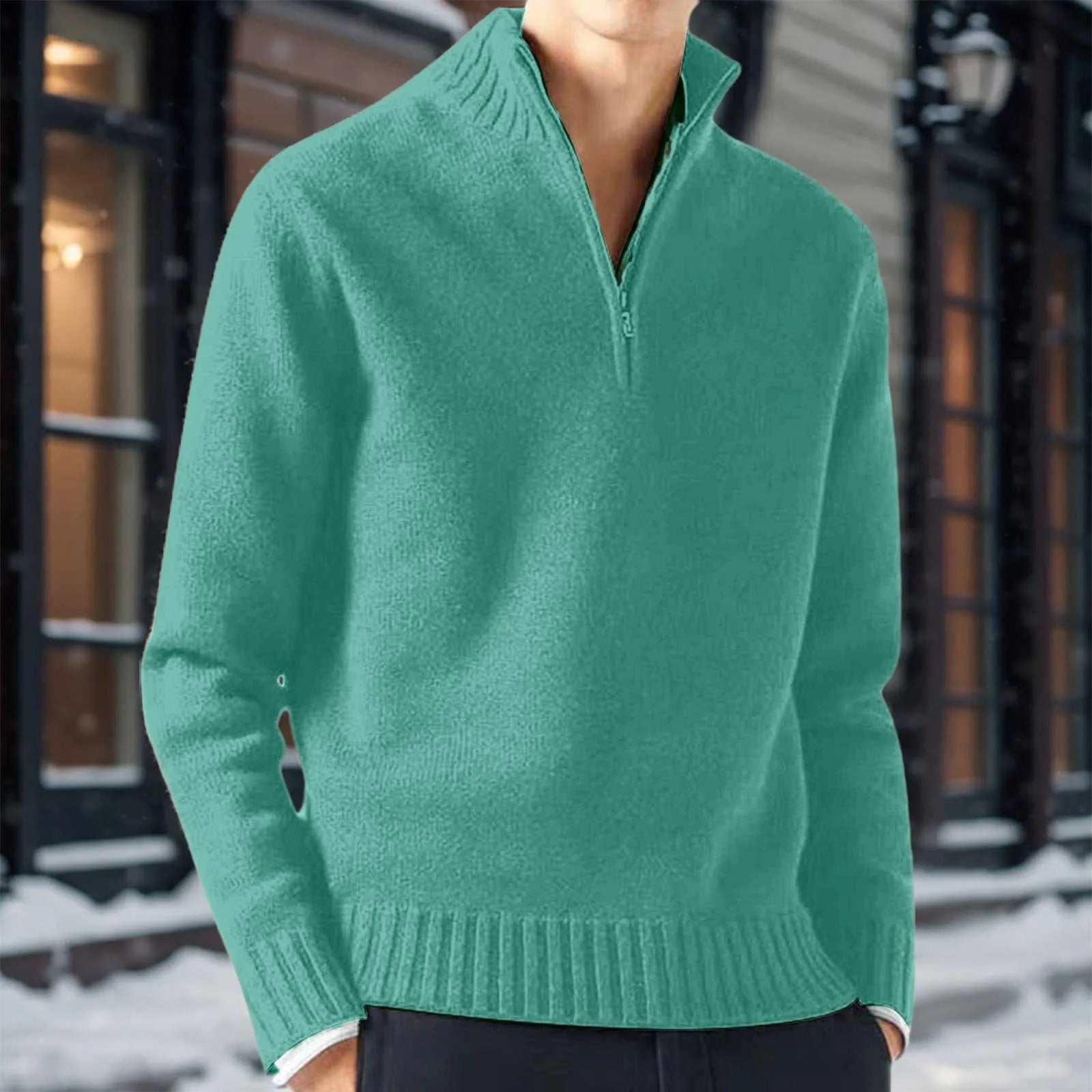 Men's Half Zip Mock Neck Minimalist Knit Casual Sweater Pullover