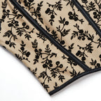 Coquette Flocked Floral Mesh Corset Top with Contrasting Trim and Sweetheart Neckline
