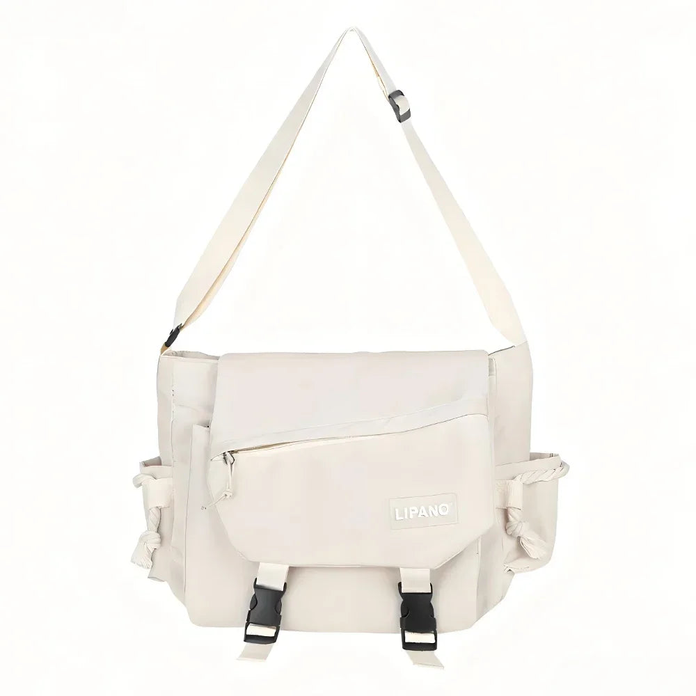 Large Capacity Nylon Crossbody Messenger Bag with Utility Pocket Streetwear Design