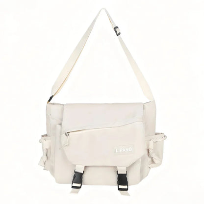 Large Capacity Nylon Crossbody Messenger Bag with Utility Pocket Streetwear Design