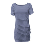 Layered Chiffon Midi Dress with Puff Sleeves and Cascading Ruffle Hem